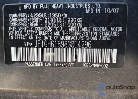 2008 Subaru Impreza 2.5I из США, поврежденный, VIN JF1GH61698G814296